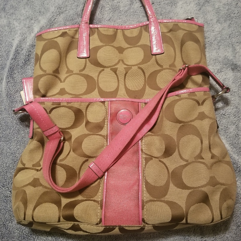 COACH LARGE PINK BROWN SIGNATURE  CROSSBODY